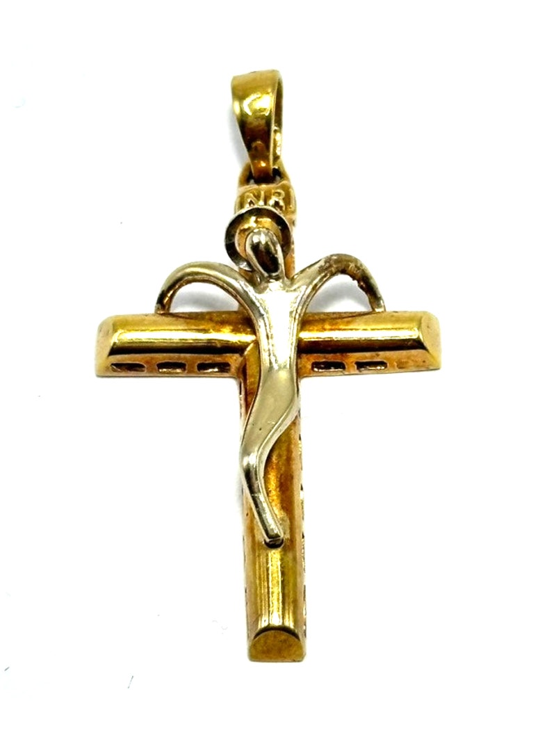 14k Twotone Crucifix Pendant Yellow And White Gold Cross Necklace Charm 14k Twotone Crucifix Pendant Yellow And White Gold Cross Necklace Charm